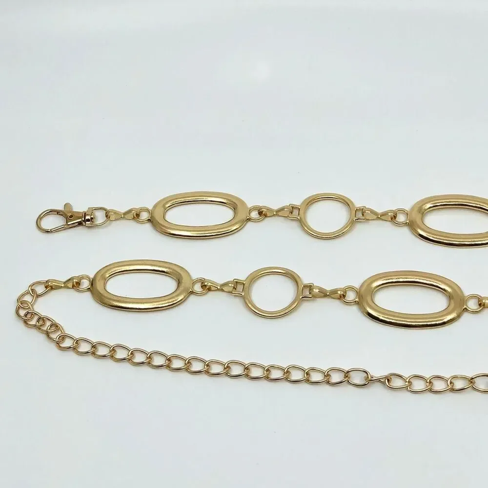 Vintage Y2K Gold-Tone Geometric Link Chain Belt, Fits 28.5–42.5 Inches, X7GA1220